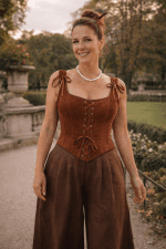 bustier corset marron velours femme pantalon large chocolat jardin du Luxembourg Paris lumière douce