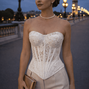 corset blanc dentelle femme bustier structurant avec baleines apparentes tenue élégante chic