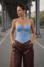 corset bleu ciel style jean femme pantalon similicuir bordeaux pont bir hakeim paris