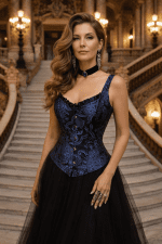 corset noir et bleu indigo brocart gothique chic palais garnier jupe tulle noire taille haute