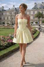 robe corset jaune beurre femme 45 ans jardin du luxembourg paris robe courte bustier style coquette romantique