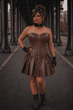 Robe Bustier Corset Mini Similicuir Marron