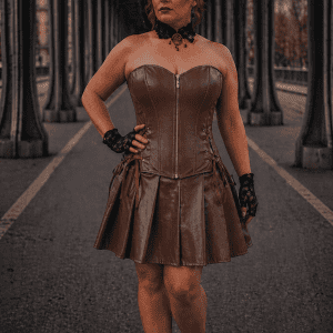 Robe Bustier Corset Mini Similicuir Marron