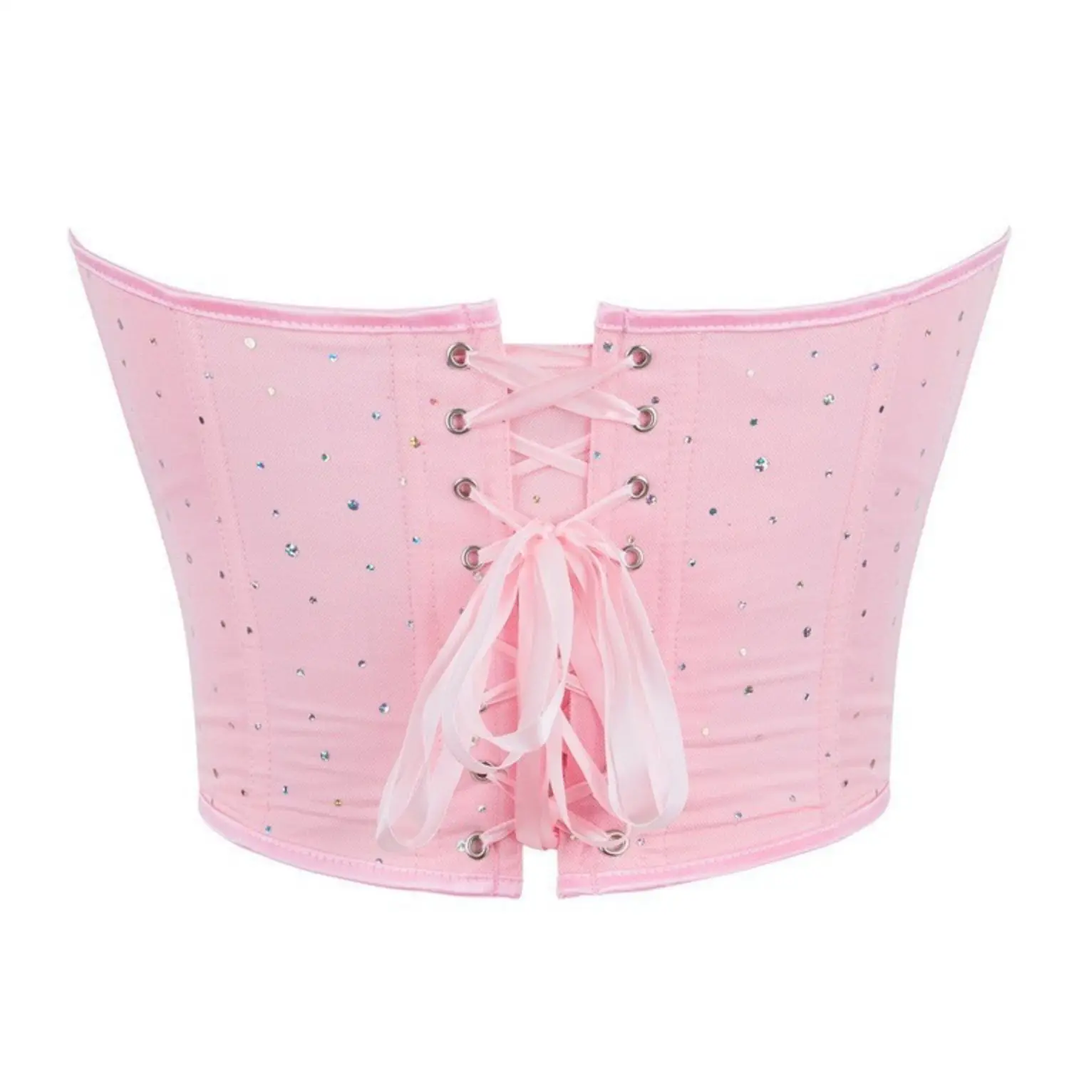 Corset Bustier Rose à Strass Coupe Cœur – Image 3