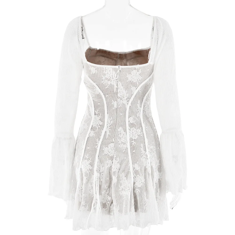 Robe Bustier Mini Dentelle Beige effet Corset – Image 3
