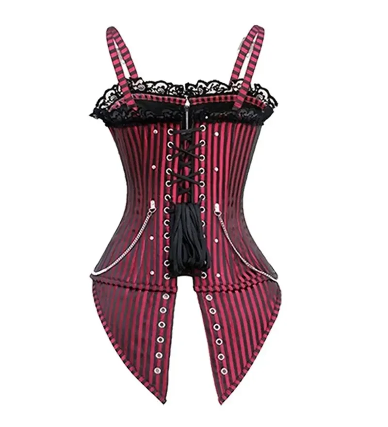 Corset Gothique Steampunk Rayé Rouge et noir – Image 4