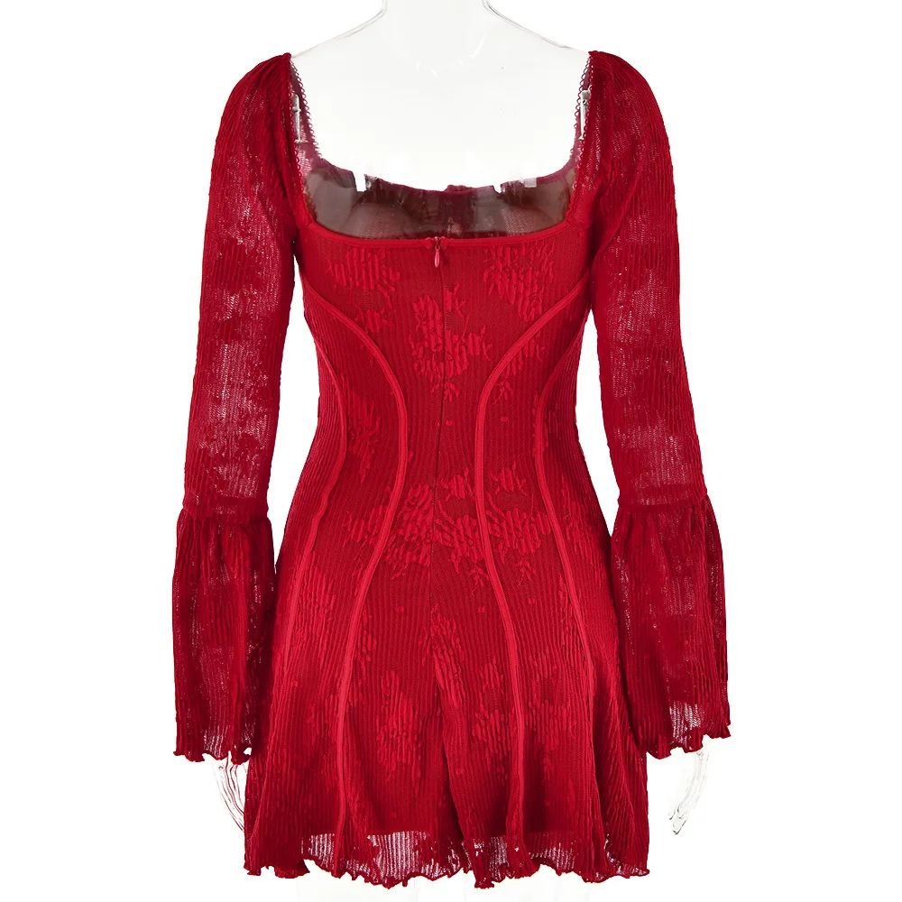Robe Bustier Mini Dentelle Rouge effet Corset – Image 3