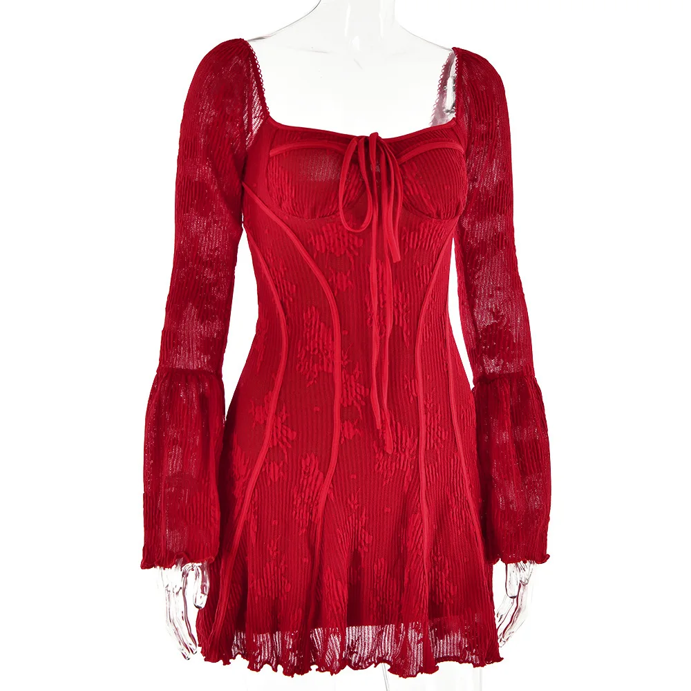 Robe Bustier Mini Dentelle Rouge effet Corset – Image 2