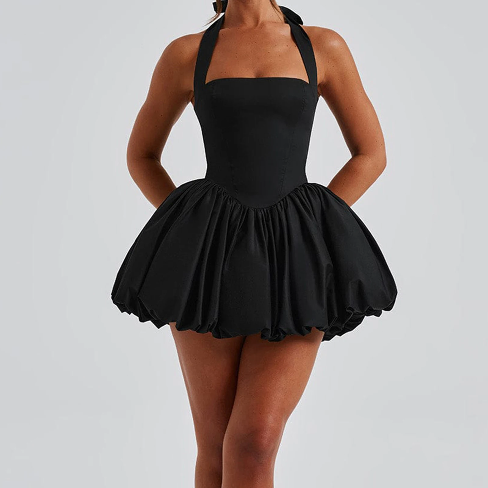Robe Mini Bustier Noire Dos Nu Jupe Ballon – Image 2