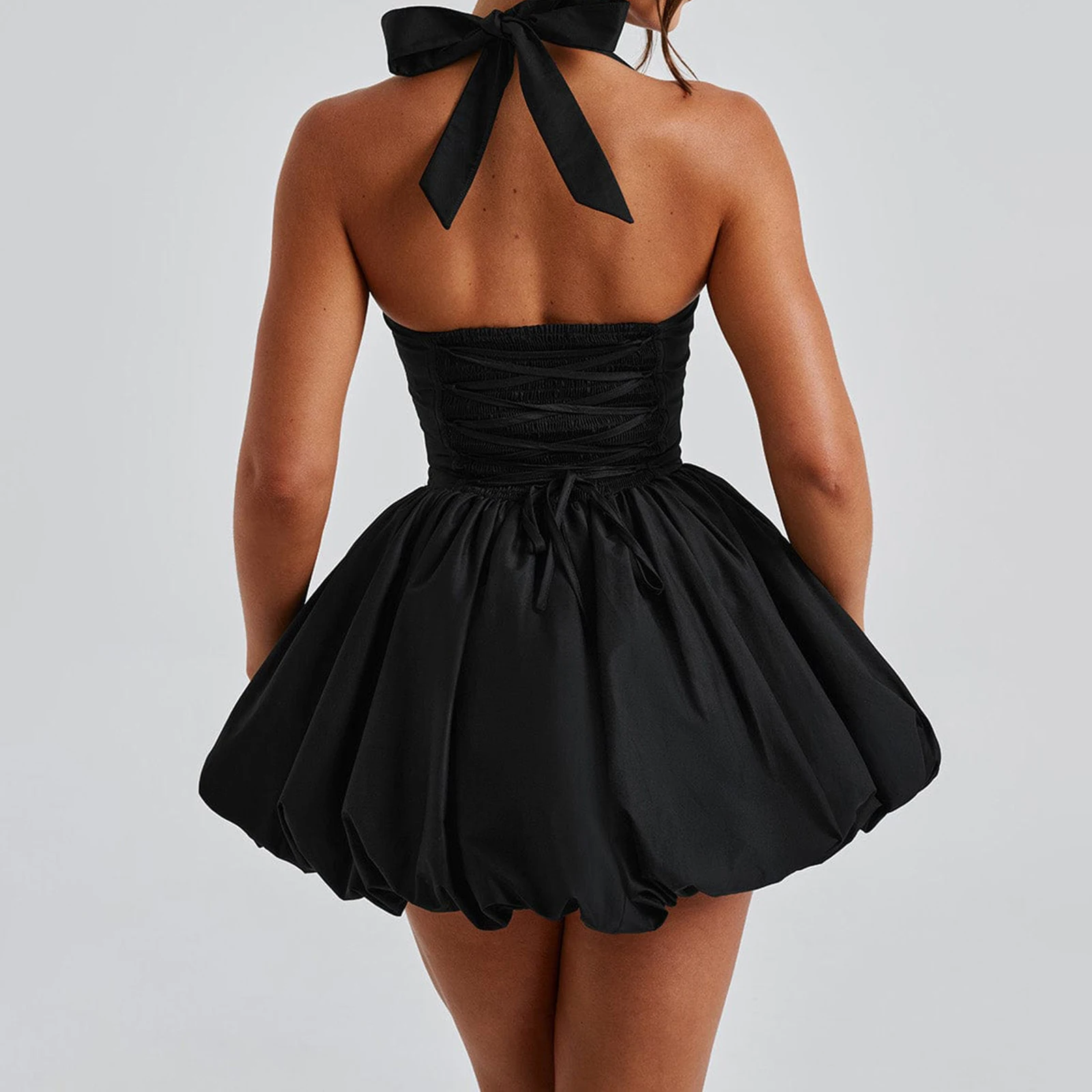 Robe Mini Bustier Noire Dos Nu Jupe Ballon – Image 3