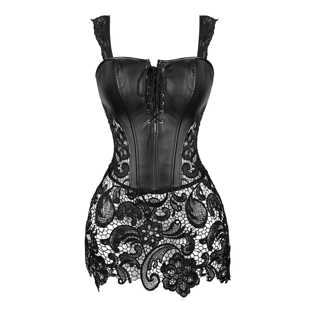 Corset Lingerie Gothique Noir Similicuir – Image 2