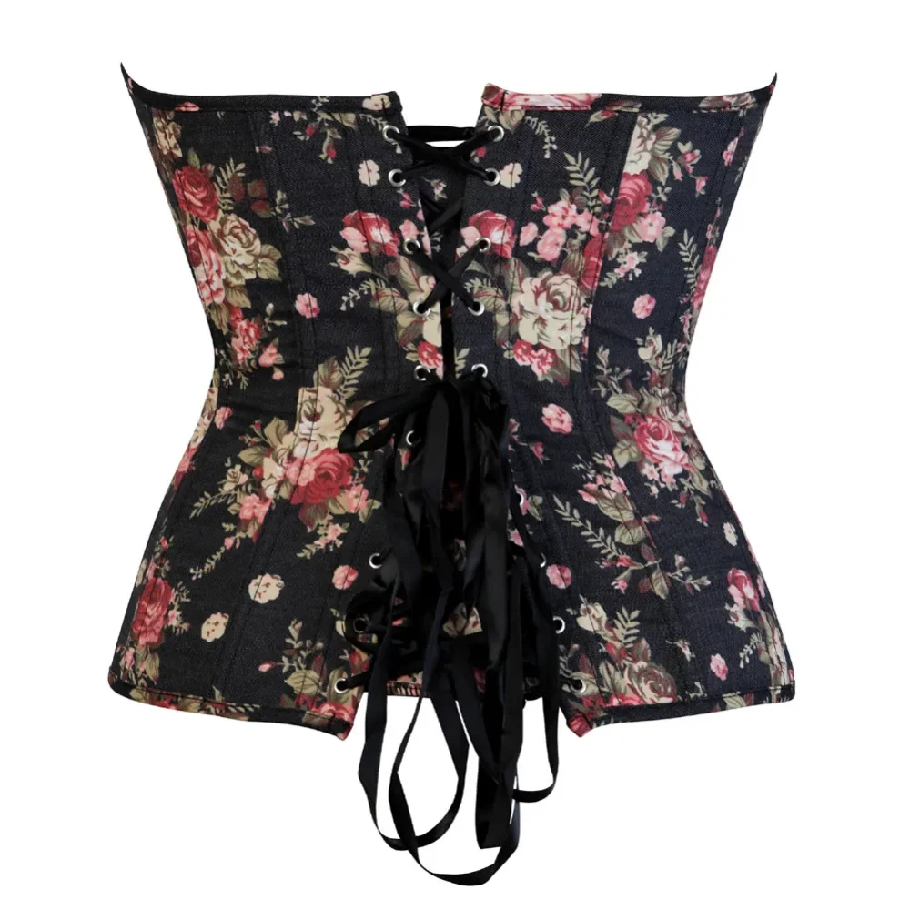 Corset Bustier style Jean Noir Fleuri – Image 3
