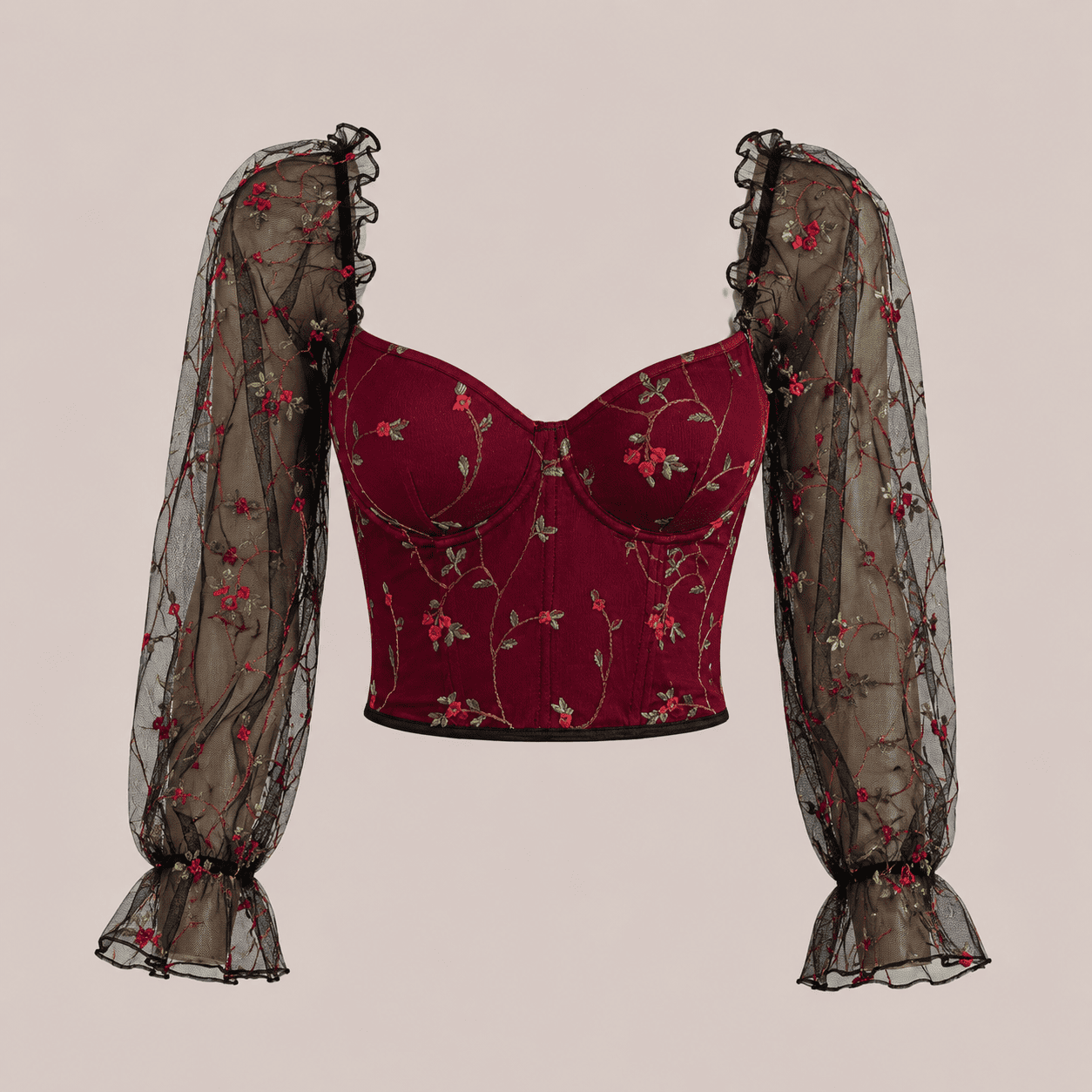 Bustier Corset Bordeaux Floral Brodé – Image 2