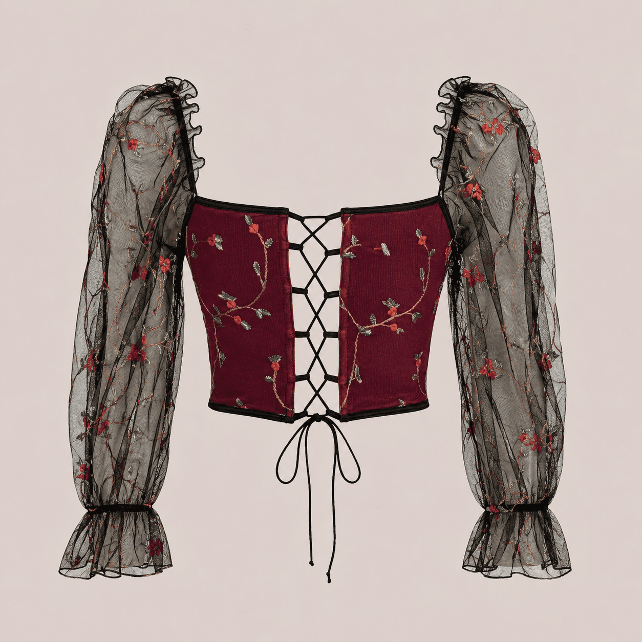 Bustier Corset Bordeaux Floral Brodé – Image 3