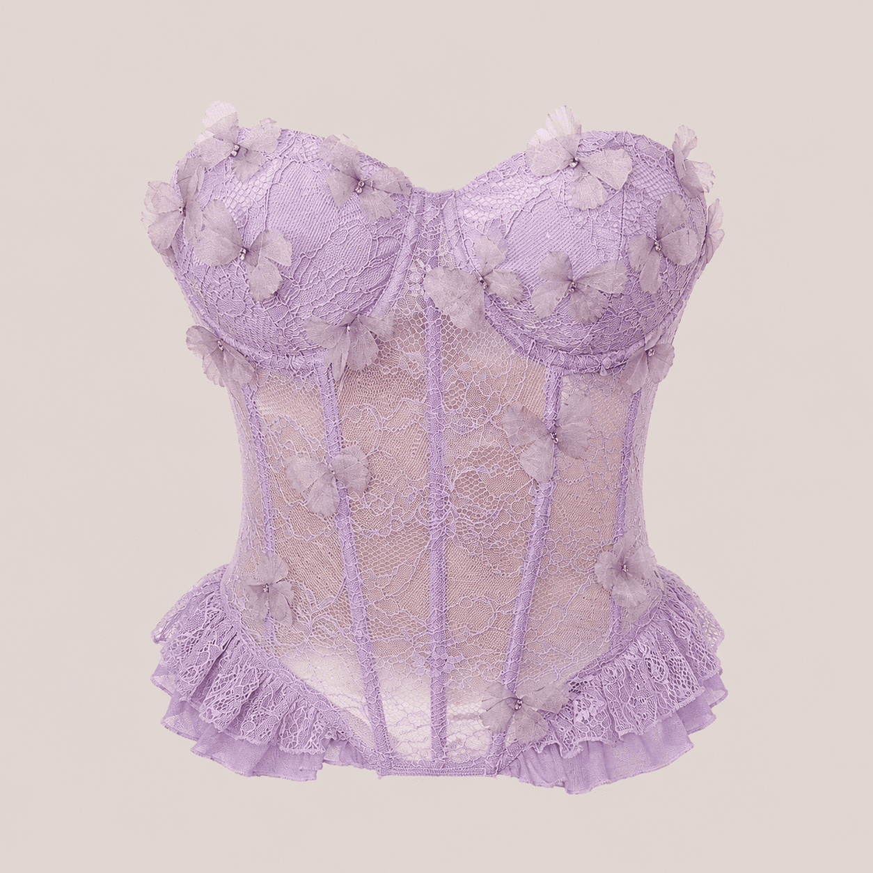 Bustier Corset en Dentelle Lilas et Fleuri 3D – Image 2