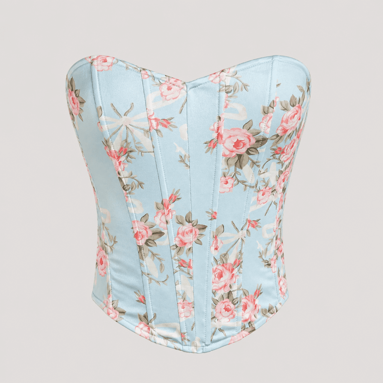 Bustier Fleuri Bleu Ciel Pastel Épaules Nues – Image 3
