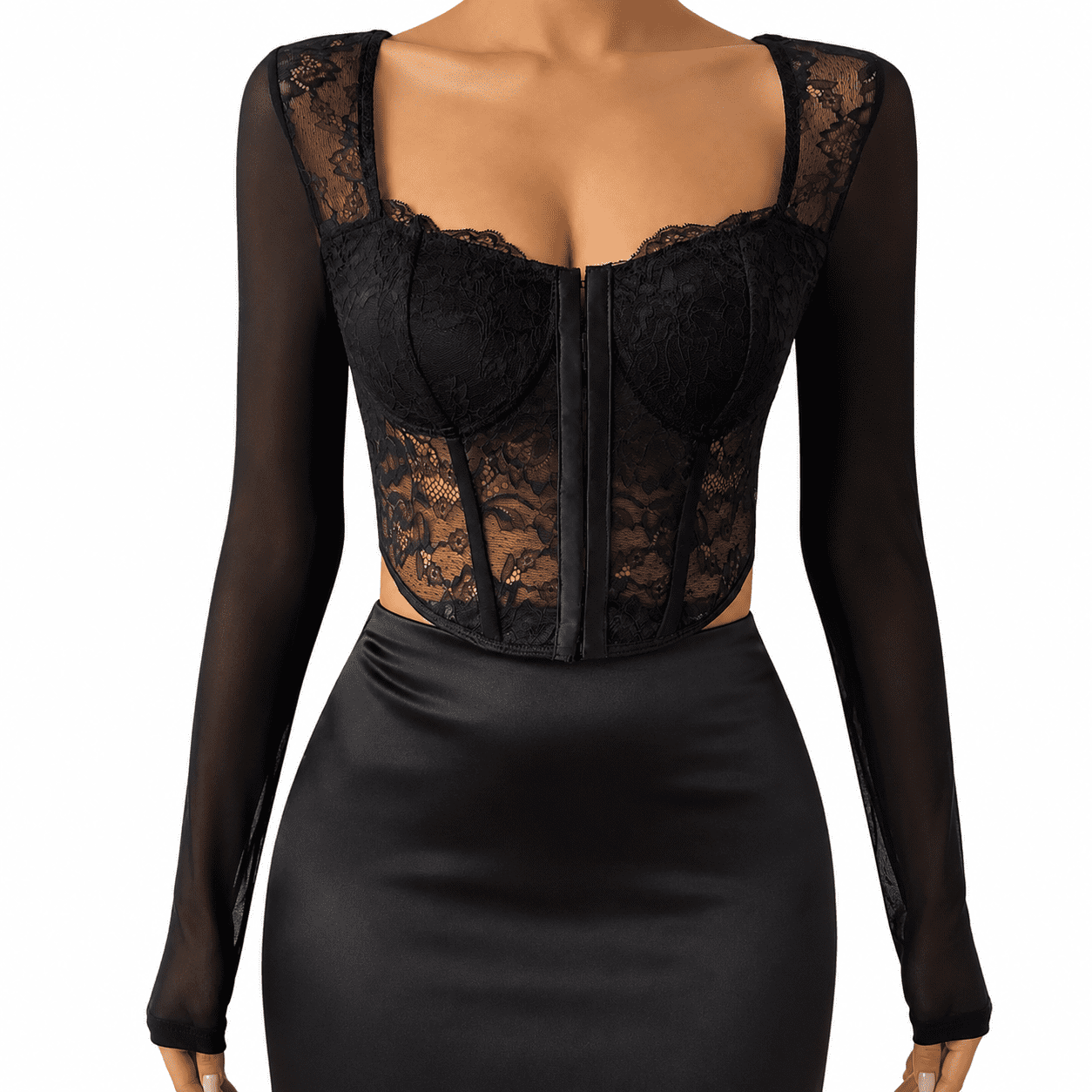 Bustier Structuré Noir à Manches Longues – Image 2