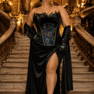 Corset Noir Plumes de Paon Grande Taille