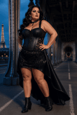corset lingerie noir similicuir dentelle grande taille effet corset au pont bir hakeim lumière blue hour