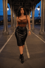 corset steampunk lingerie marron en similicuir et dentelle porté au pont bir hakeim blue hour style mode