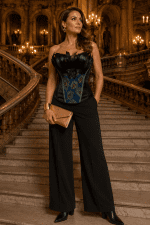 Corset Bustier Plumes de Paon Noir