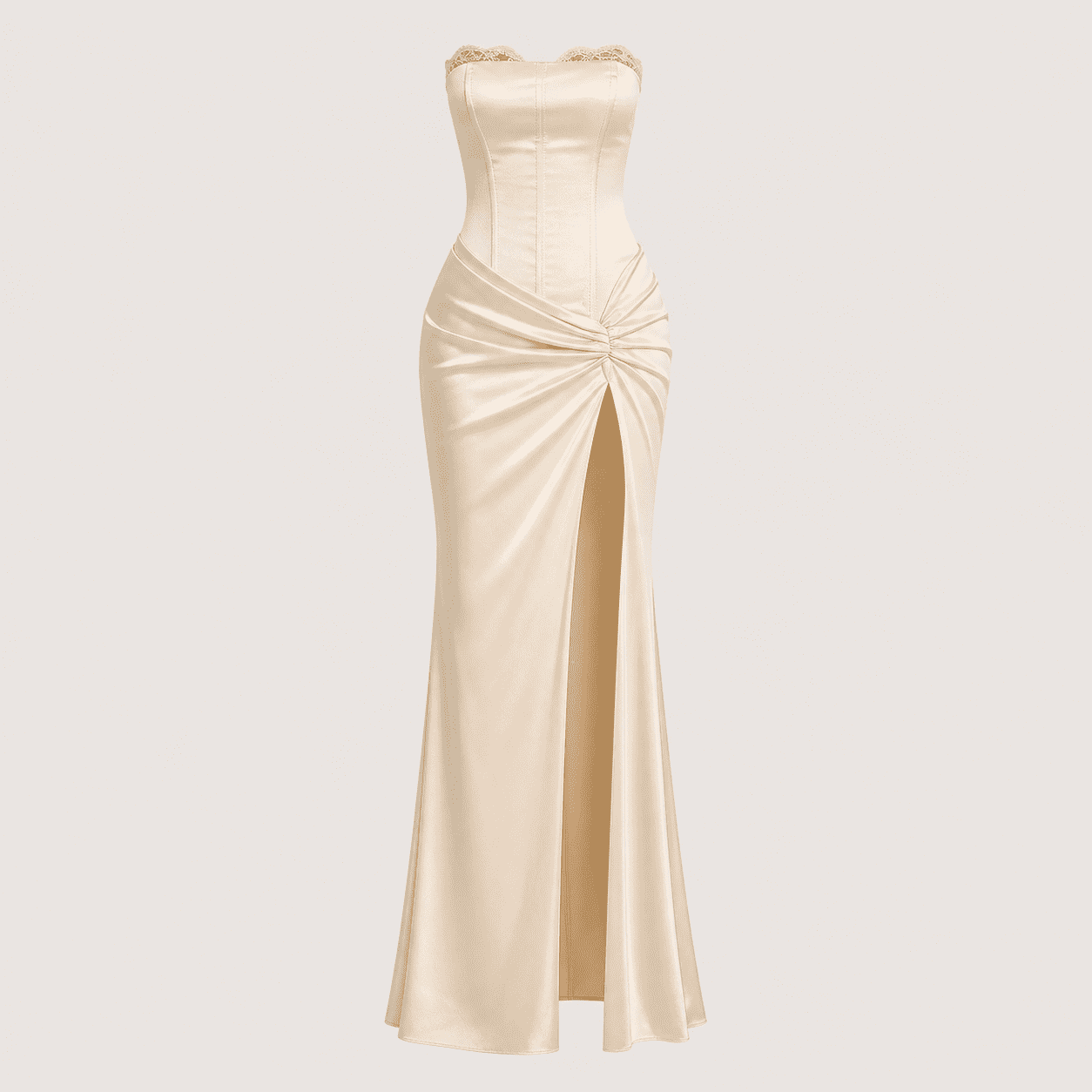 robe bustier corset longue blanc casse satinee prise de devant corset paris