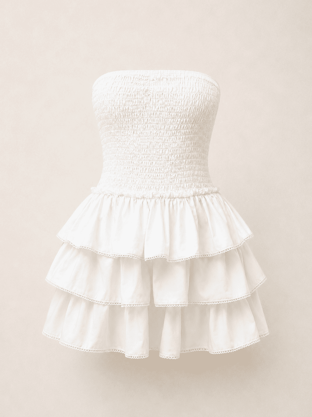 Robe Bustier Courte Blanche Smockée à Volants – Image 4