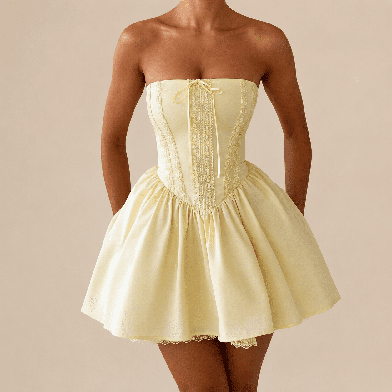 Robe Corset Bustier Jaune Pastel Courte – Image 2