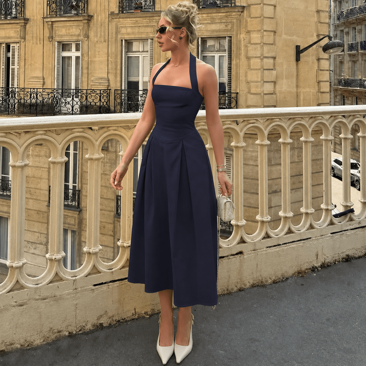 Robe Bustier Midi Bleu Marine Chic Cocktail – Image 2