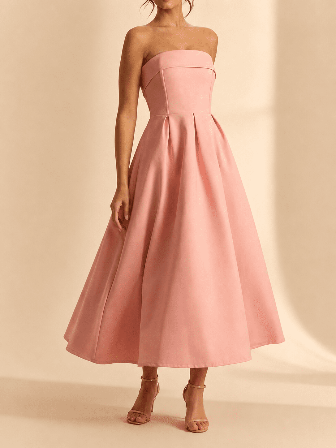 Robe Bustier Midi Rose Trapèze Effet Corset – Image 3