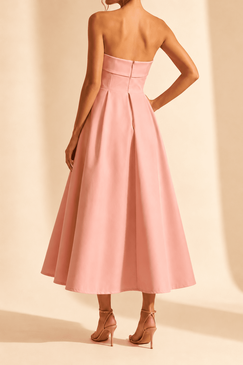 Robe Bustier Midi Rose Trapèze Effet Corset – Image 4