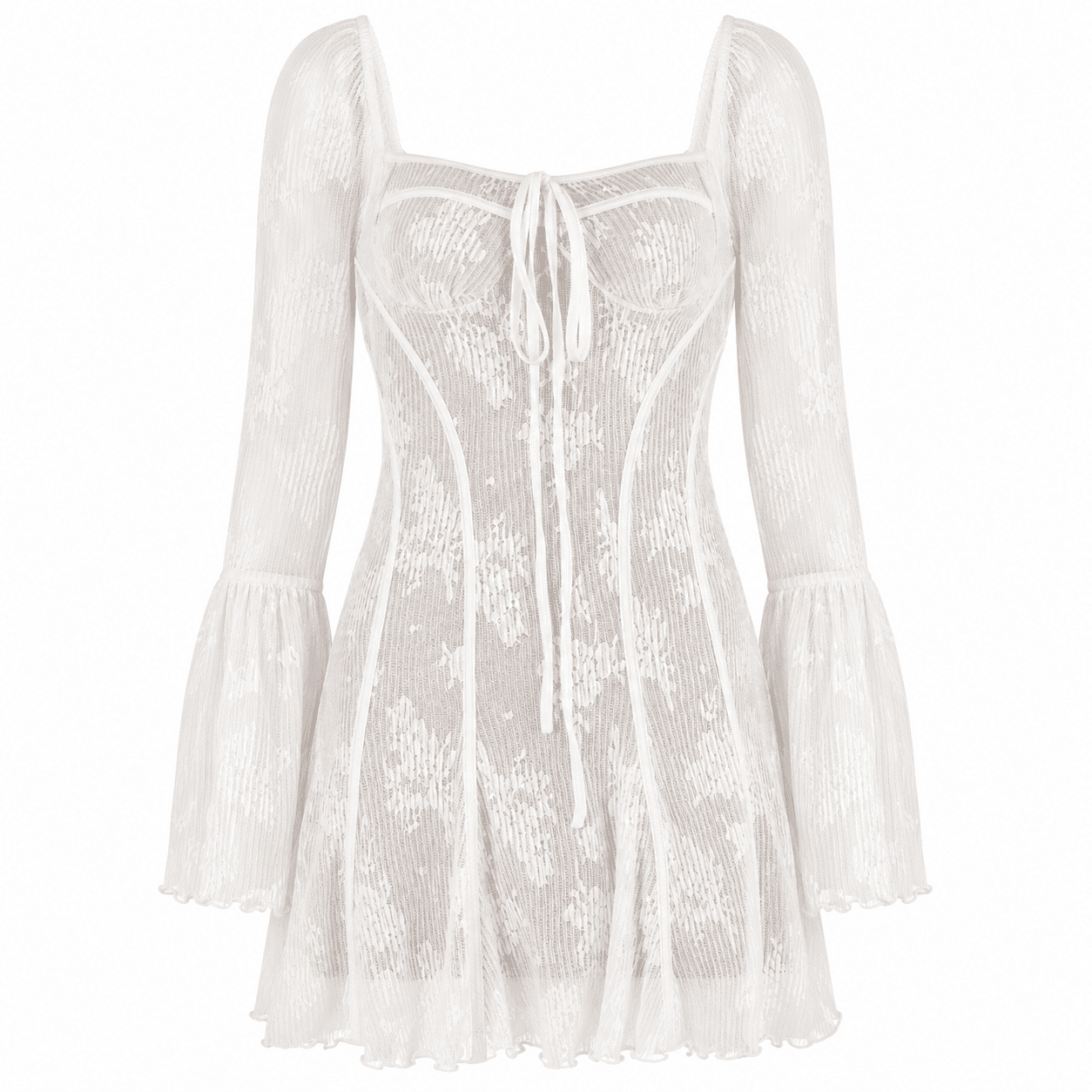Robe Bustier Mini Dentelle Beige effet Corset – Image 4
