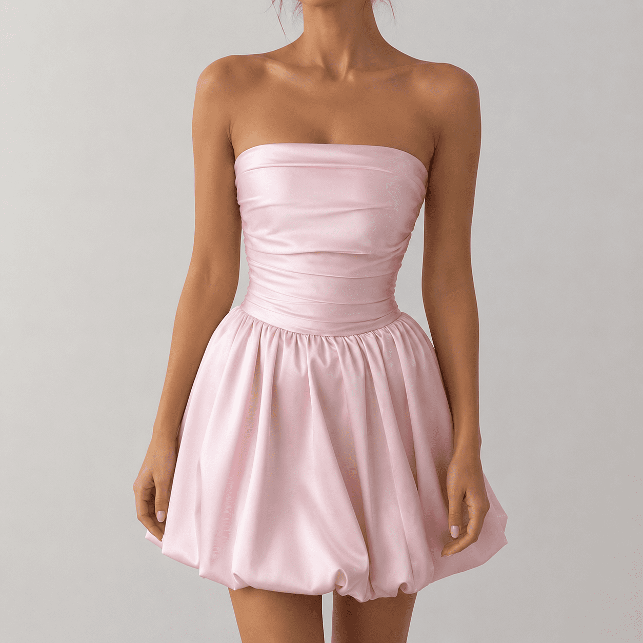 Robe Bustier Mini Drapée Satinée Rose – Image 2