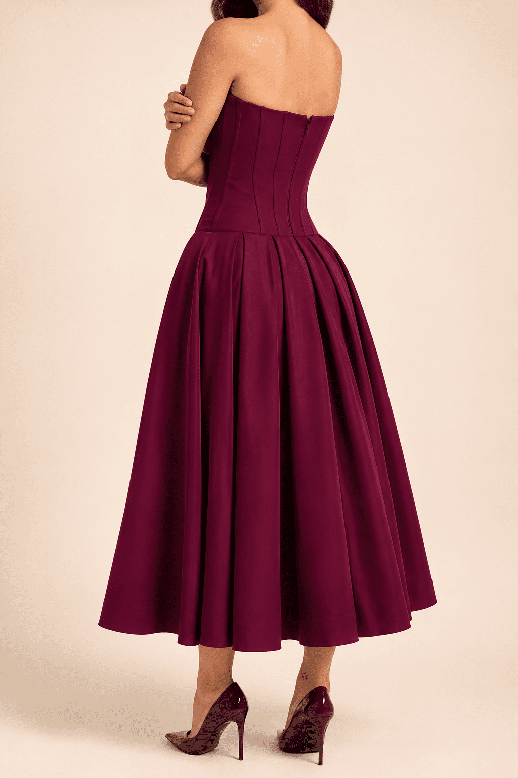 Robe Cocktail Bordeaux Bustier Effet Corset – Image 3