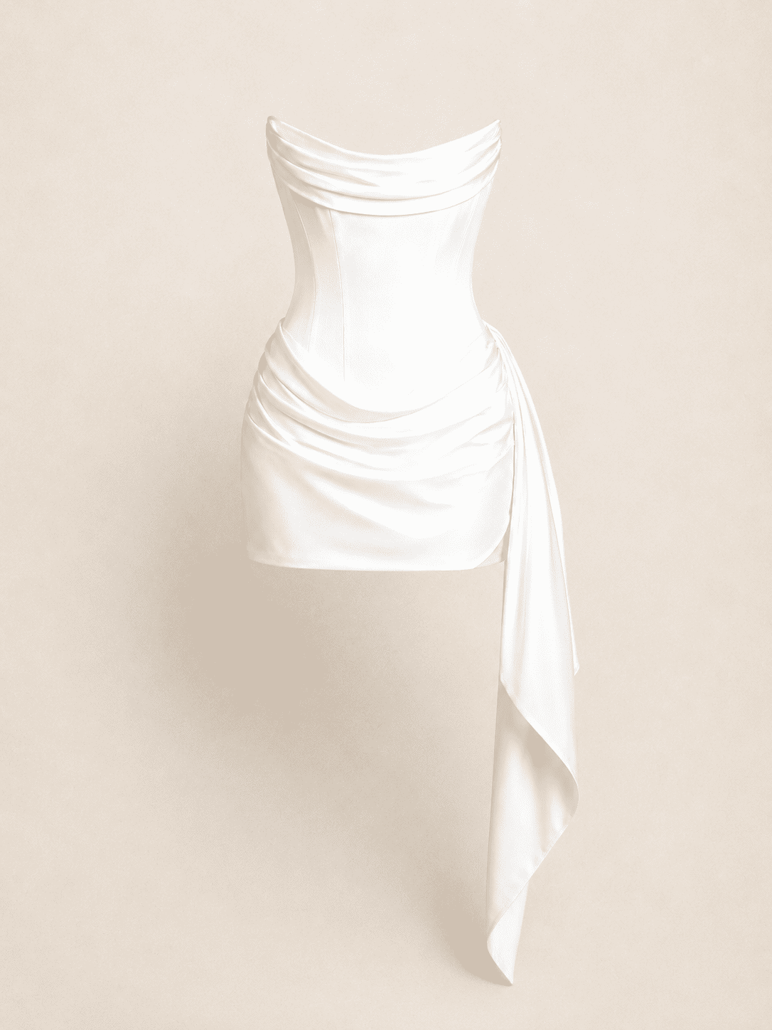 Robe Corset Blanche Drapée Asymétrique Courte – Image 4