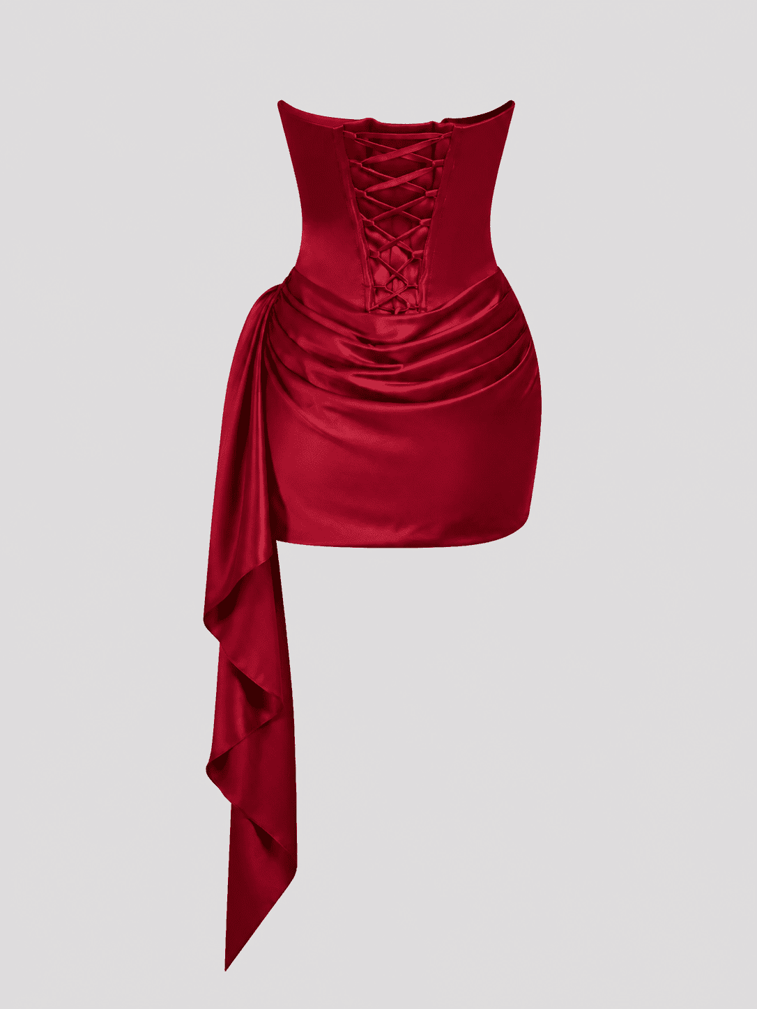Robe Corset Rouge Drapée Asymétrique Courte – Image 5