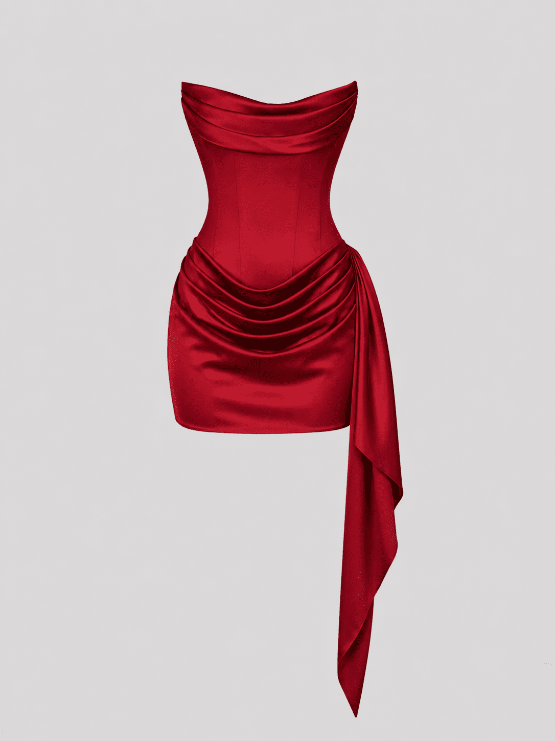 Robe Corset Rouge Drapée Asymétrique Courte – Image 4