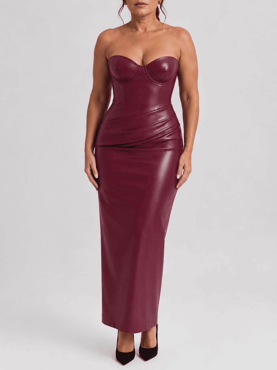 Robe Longue Corset Bordeaux en Similicuir – Image 2
