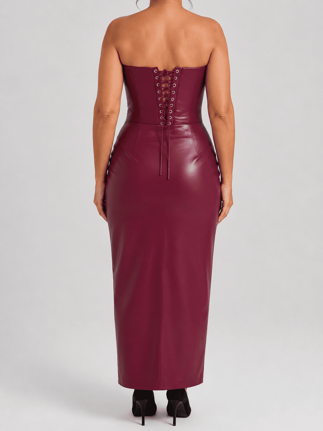 Robe Longue Corset Bordeaux en Similicuir – Image 3