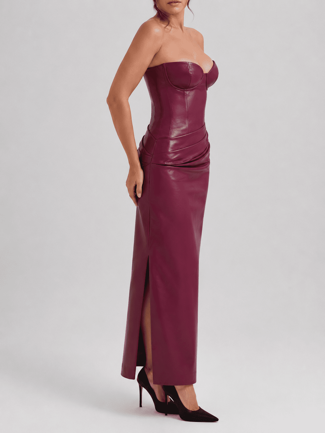 Robe Longue Corset Bordeaux en Similicuir – Image 4