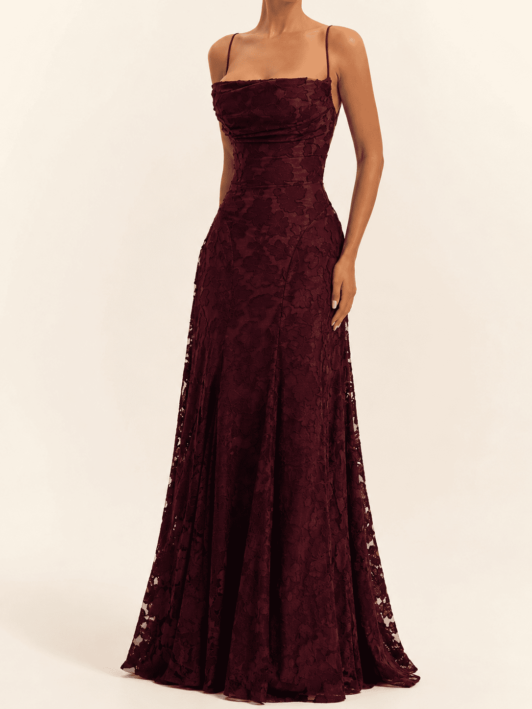 Robe Longue Corset Bordeaux en Tissu Dévoré – Image 2