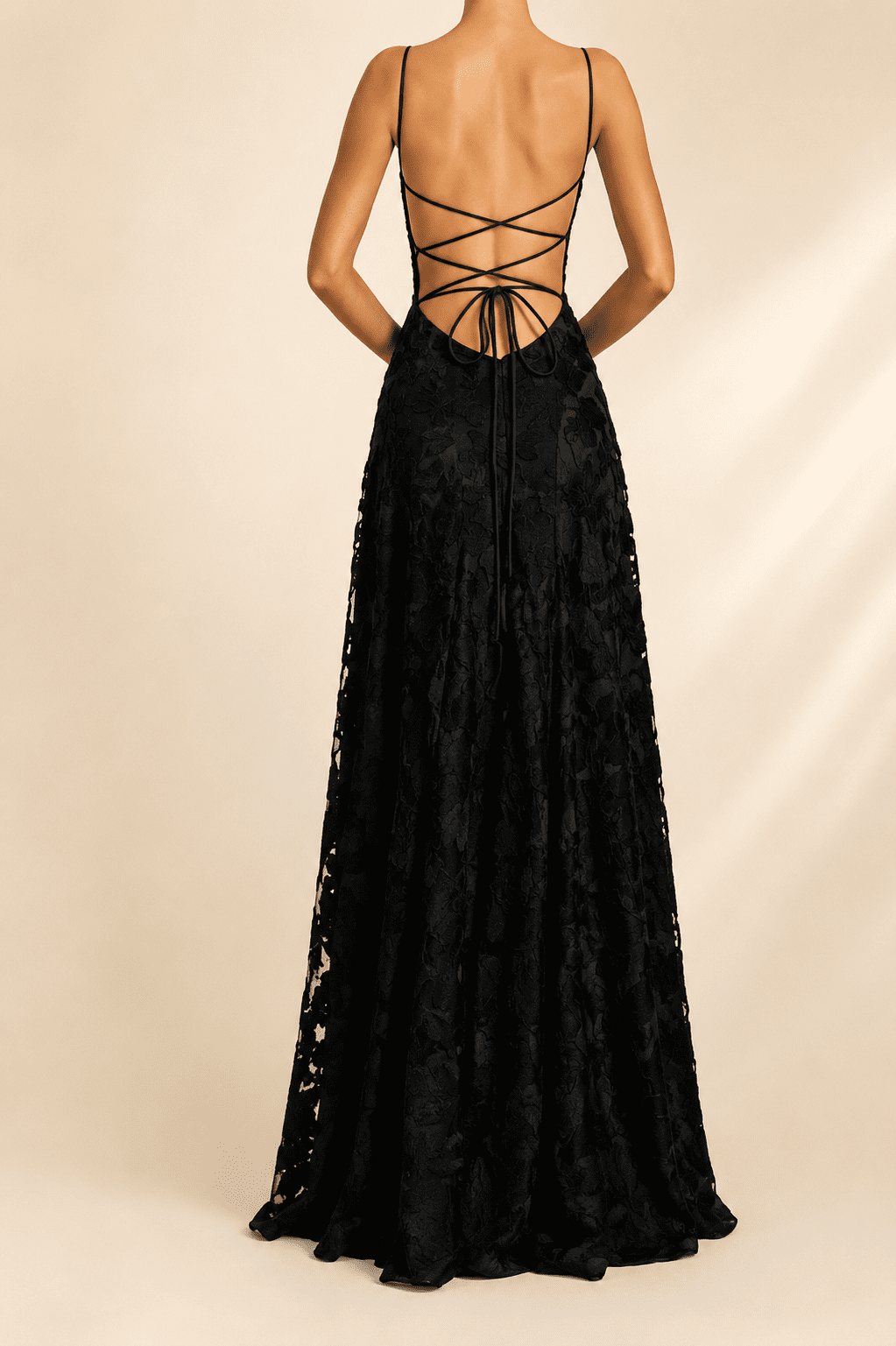 Robe Longue Corset Noir en Tissu Dévoré – Image 3
