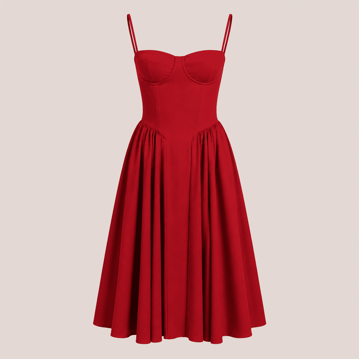 Robe Midi Rouge à Bretelles Bustier Corseté – Image 4