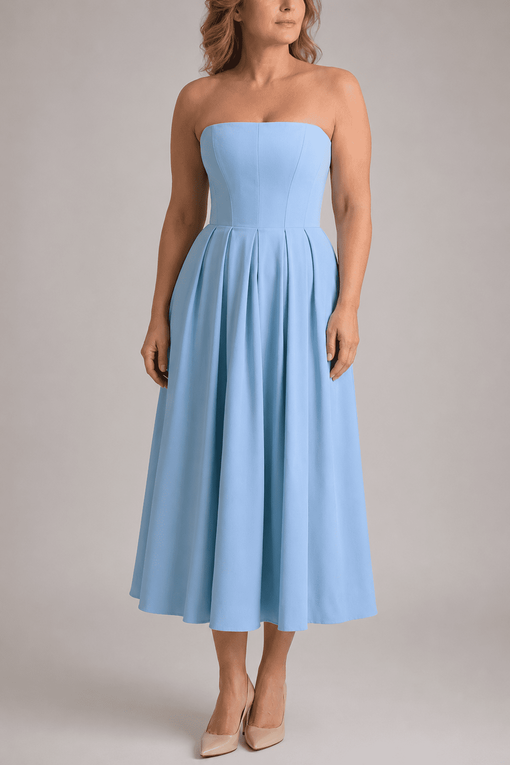 Robe Midi Évasée Bustier Bleu Ciel – Image 2