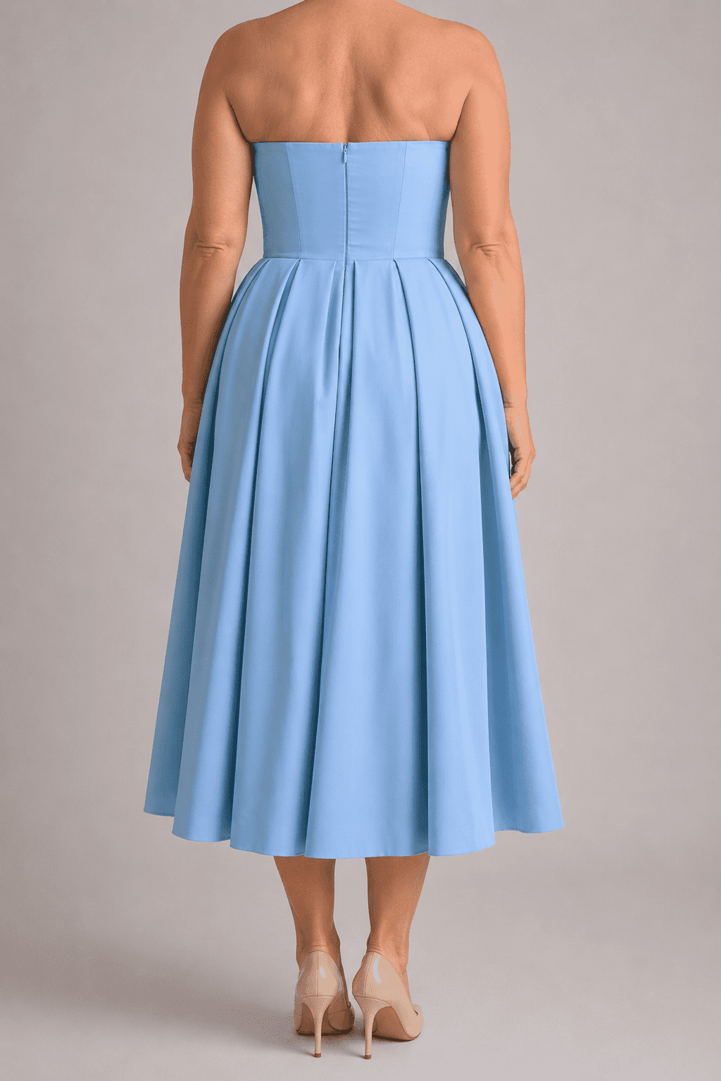 Robe Midi Évasée Bustier Bleu Ciel – Image 3