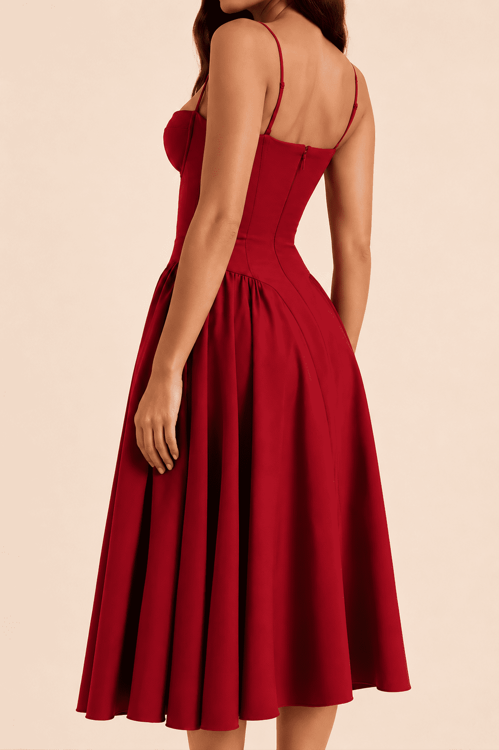 Robe Midi Rouge à Bretelles Bustier Corseté – Image 3