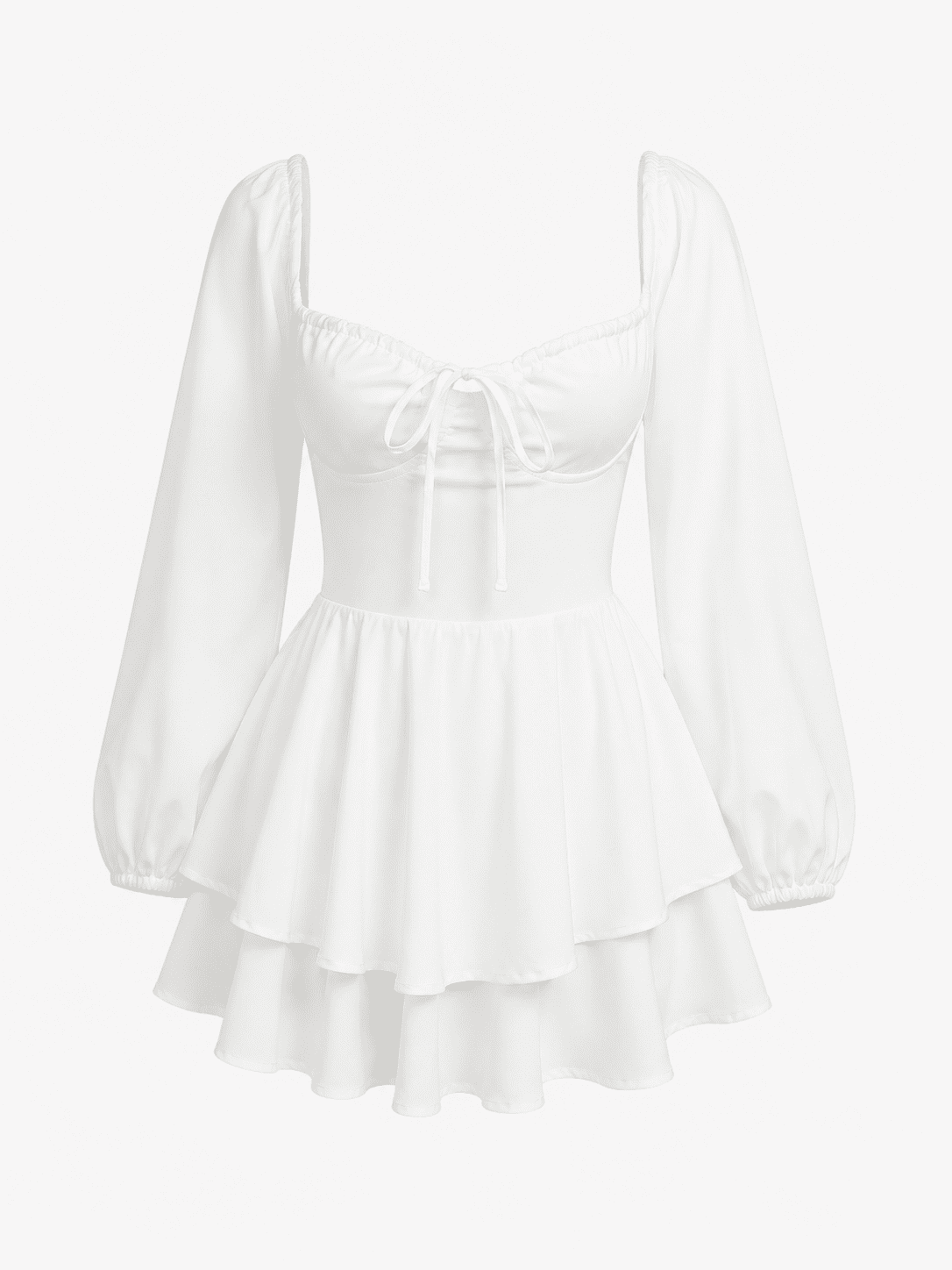 Robe Mini Blanche Bustier Patineuse à Manches – Image 4