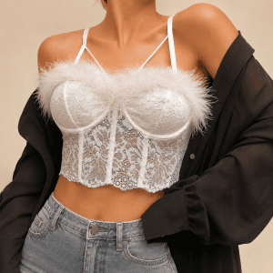 Corset soutien gorge blanc a plumes