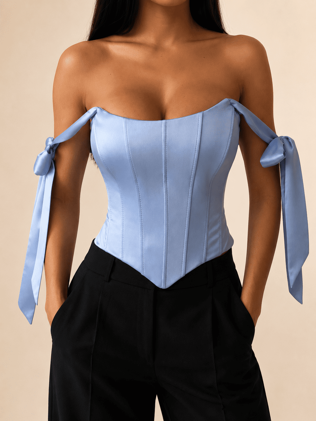 Top Corset Satiné Bleu Pastel-Style Coquette – Image 2