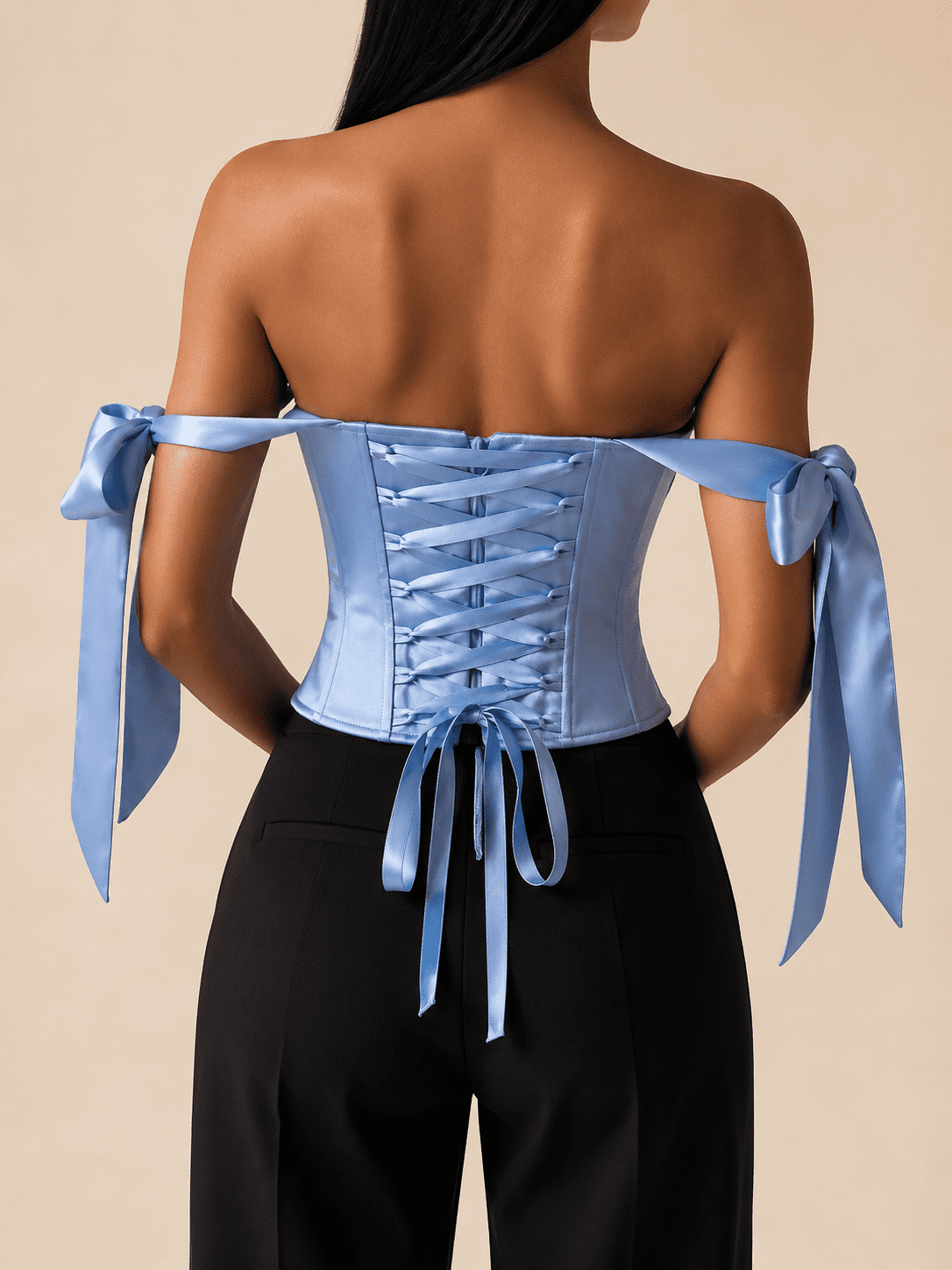 Top Corset Satiné Bleu Pastel-Style Coquette – Image 3